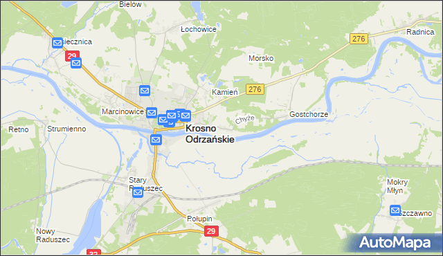 mapa Chyże gmina Krosno Odrzańskie, Chyże gmina Krosno Odrzańskie na mapie Targeo