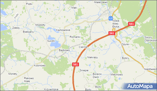 mapa Ciernie gmina Ełk, Ciernie gmina Ełk na mapie Targeo