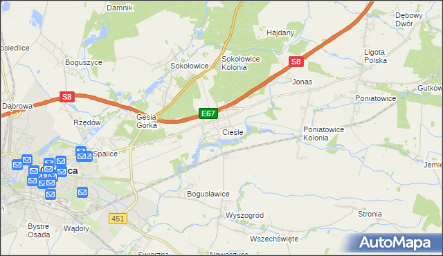 mapa Cieśle gmina Oleśnica, Cieśle gmina Oleśnica na mapie Targeo