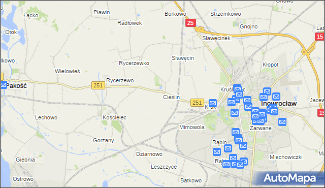 mapa Cieślin gmina Inowrocław, Cieślin gmina Inowrocław na mapie Targeo