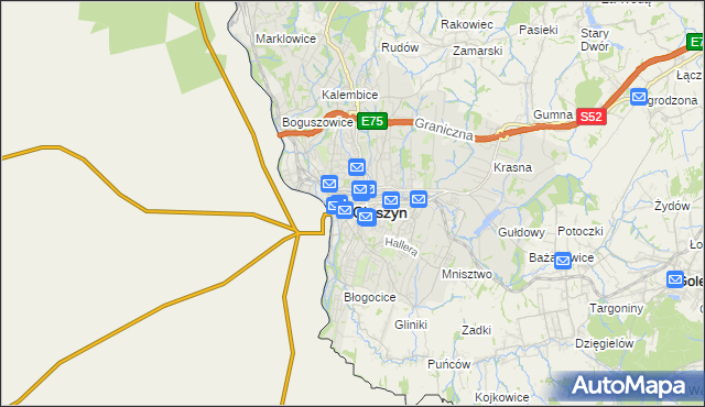 mapa Cieszyna, Cieszyn na mapie Targeo