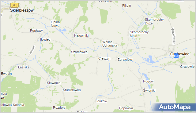 mapa Cieszyn gmina Grabowiec, Cieszyn gmina Grabowiec na mapie Targeo
