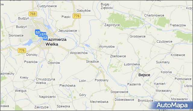 mapa Cło gmina Kazimierza Wielka, Cło gmina Kazimierza Wielka na mapie Targeo