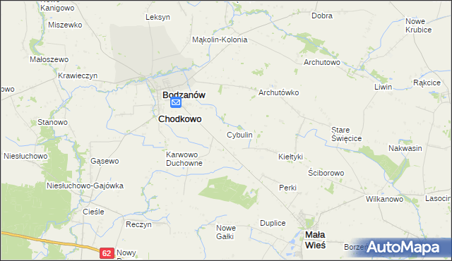 mapa Cybulin gmina Bodzanów, Cybulin gmina Bodzanów na mapie Targeo