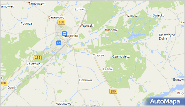 mapa Czajcze gmina Krajenka, Czajcze gmina Krajenka na mapie Targeo