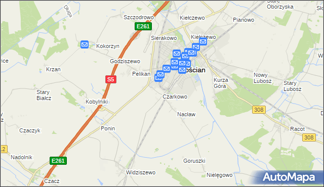 mapa Czarkowo gmina Kościan, Czarkowo gmina Kościan na mapie Targeo