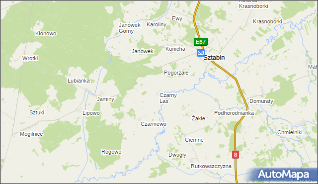 mapa Czarny Las gmina Sztabin, Czarny Las gmina Sztabin na mapie Targeo