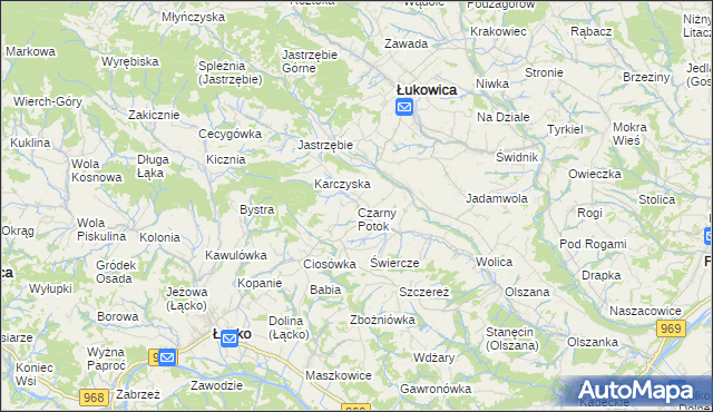 mapa Czarny Potok gmina Łącko, Czarny Potok gmina Łącko na mapie Targeo