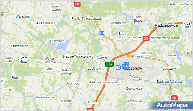 mapa Czekaj gmina Mszczonów, Czekaj gmina Mszczonów na mapie Targeo