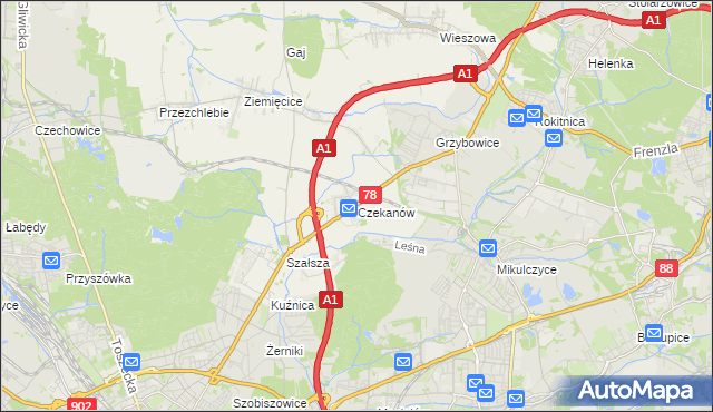 mapa Czekanów gmina Zbrosławice, Czekanów gmina Zbrosławice na mapie Targeo