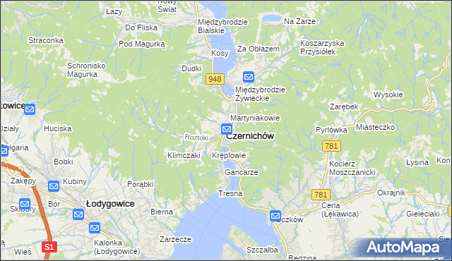 mapa Czernichów powiat żywiecki, Czernichów powiat żywiecki na mapie Targeo