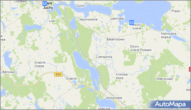 mapa Czerwonka gmina Stare Juchy, Czerwonka gmina Stare Juchy na mapie Targeo