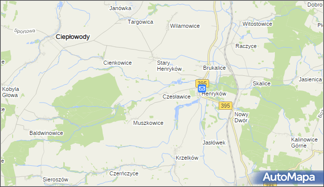 mapa Czesławice gmina Ciepłowody, Czesławice gmina Ciepłowody na mapie Targeo