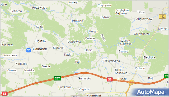 mapa Dąbie gmina Galewice, Dąbie gmina Galewice na mapie Targeo