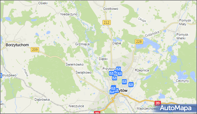 mapa Dąbki gmina Bytów, Dąbki gmina Bytów na mapie Targeo