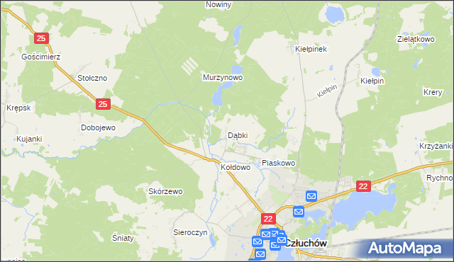 mapa Dąbki gmina Człuchów, Dąbki gmina Człuchów na mapie Targeo