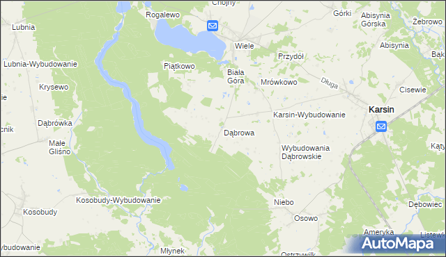 mapa Dąbrowa gmina Karsin, Dąbrowa gmina Karsin na mapie Targeo