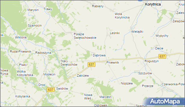 mapa Dąbrowa gmina Korytnica, Dąbrowa gmina Korytnica na mapie Targeo