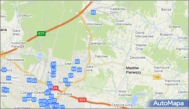 mapa Dąbrowa gmina Masłów, Dąbrowa gmina Masłów na mapie Targeo