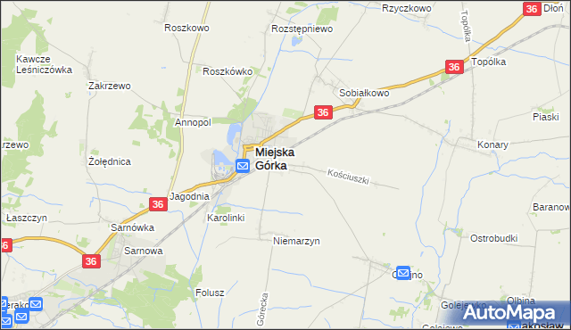 mapa Dąbrowa gmina Miejska Górka, Dąbrowa gmina Miejska Górka na mapie Targeo