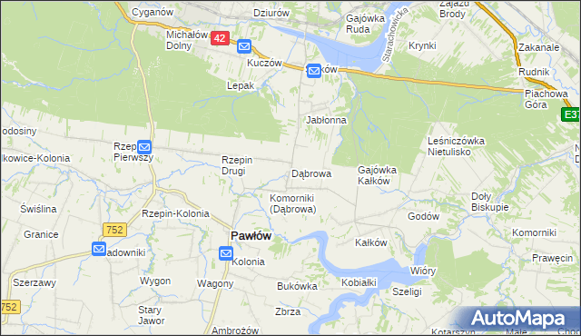 mapa Dąbrowa gmina Pawłów, Dąbrowa gmina Pawłów na mapie Targeo