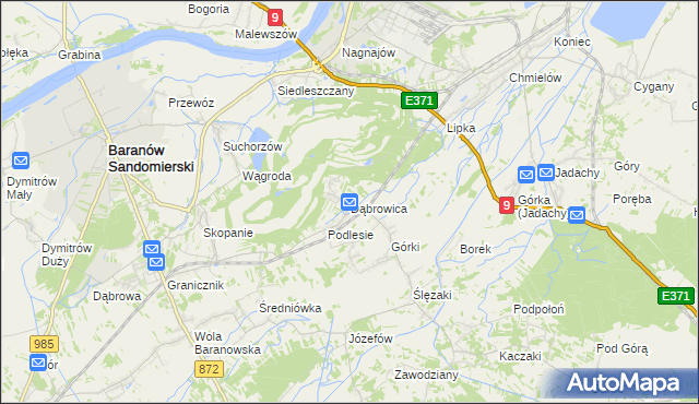 mapa Dąbrowica gmina Baranów Sandomierski, Dąbrowica gmina Baranów Sandomierski na mapie Targeo