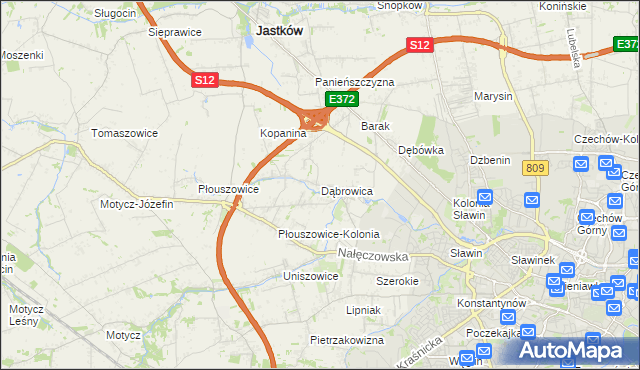 mapa Dąbrowica gmina Jastków, Dąbrowica gmina Jastków na mapie Targeo