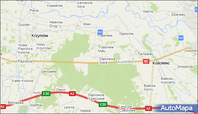 mapa Dąbrowice Stare, Dąbrowice Stare na mapie Targeo