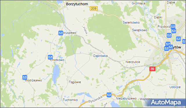 mapa Dąbrówka gmina Borzytuchom, Dąbrówka gmina Borzytuchom na mapie Targeo