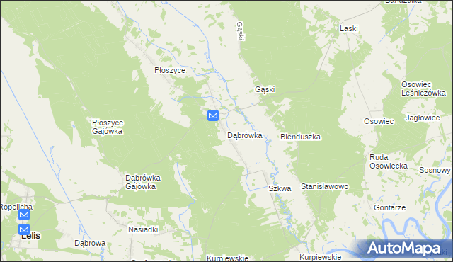 mapa Dąbrówka gmina Lelis, Dąbrówka gmina Lelis na mapie Targeo