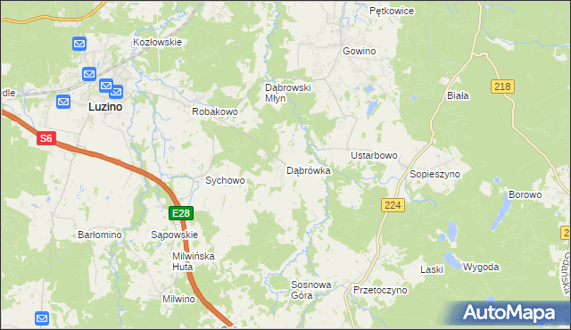 mapa Dąbrówka gmina Luzino, Dąbrówka gmina Luzino na mapie Targeo