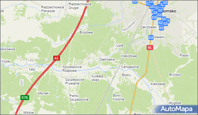 mapa Dąbrówka gmina Radomsko, Dąbrówka gmina Radomsko na mapie Targeo