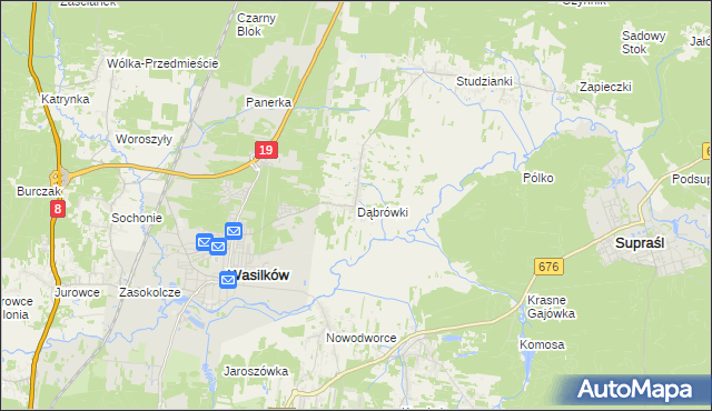 mapa Dąbrówki gmina Wasilków, Dąbrówki gmina Wasilków na mapie Targeo