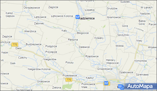 mapa Dalewice, Dalewice na mapie Targeo