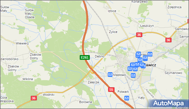 mapa Dębno gmina Rawicz, Dębno gmina Rawicz na mapie Targeo