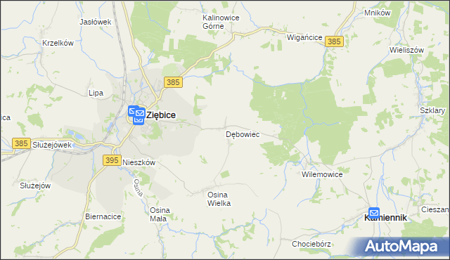 mapa Dębowiec gmina Ziębice, Dębowiec gmina Ziębice na mapie Targeo