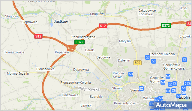 mapa Dębówka gmina Jastków, Dębówka gmina Jastków na mapie Targeo
