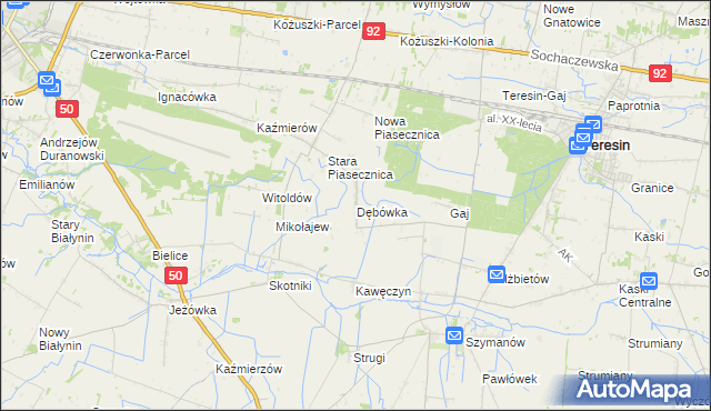 mapa Dębówka gmina Teresin, Dębówka gmina Teresin na mapie Targeo