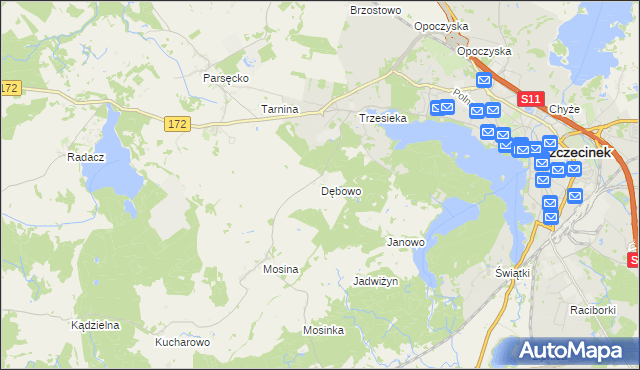 mapa Dębowo gmina Szczecinek, Dębowo gmina Szczecinek na mapie Targeo