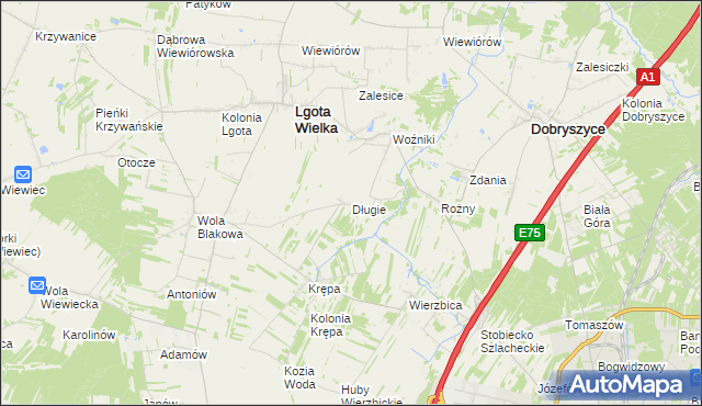 mapa Długie gmina Lgota Wielka, Długie gmina Lgota Wielka na mapie Targeo