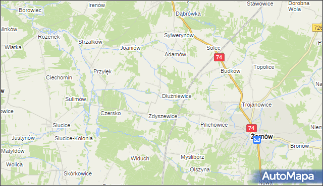 mapa Dłużniewice, Dłużniewice na mapie Targeo