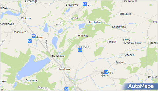 mapa Dłużyna gmina Włoszakowice, Dłużyna gmina Włoszakowice na mapie Targeo