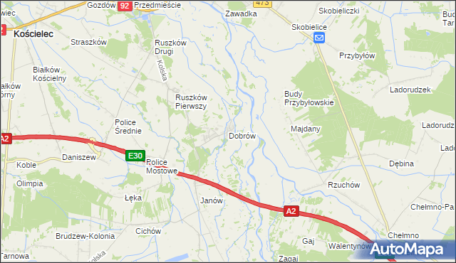 mapa Dobrów gmina Kościelec, Dobrów gmina Kościelec na mapie Targeo