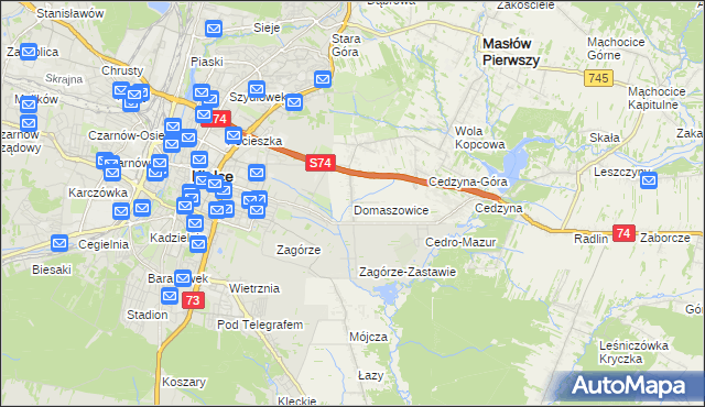 mapa Domaszowice gmina Masłów, Domaszowice gmina Masłów na mapie Targeo