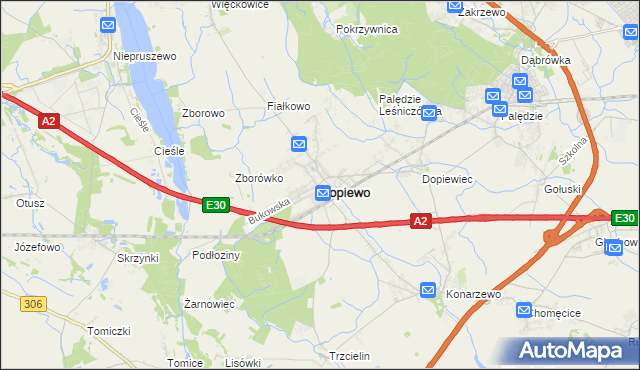 mapa Dopiewo, Dopiewo na mapie Targeo