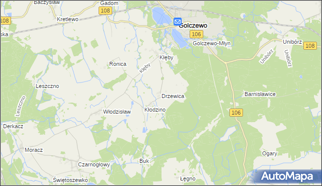 mapa Drzewica gmina Golczewo, Drzewica gmina Golczewo na mapie Targeo