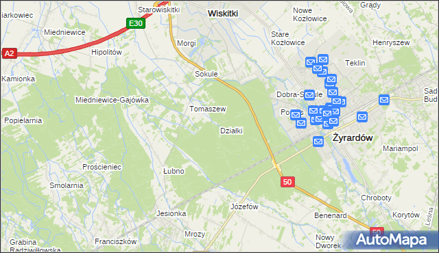 mapa Działki gmina Wiskitki, Działki gmina Wiskitki na mapie Targeo