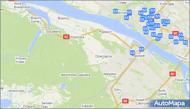 mapa Dzierzązna gmina Nowy Duninów, Dzierzązna gmina Nowy Duninów na mapie Targeo