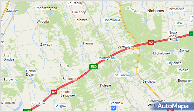 mapa Dzierzgówek gmina Nieborów, Dzierzgówek gmina Nieborów na mapie Targeo