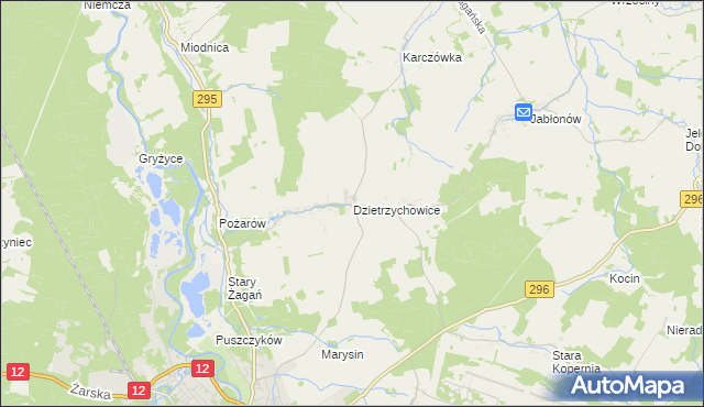 mapa Dzietrzychowice, Dzietrzychowice na mapie Targeo